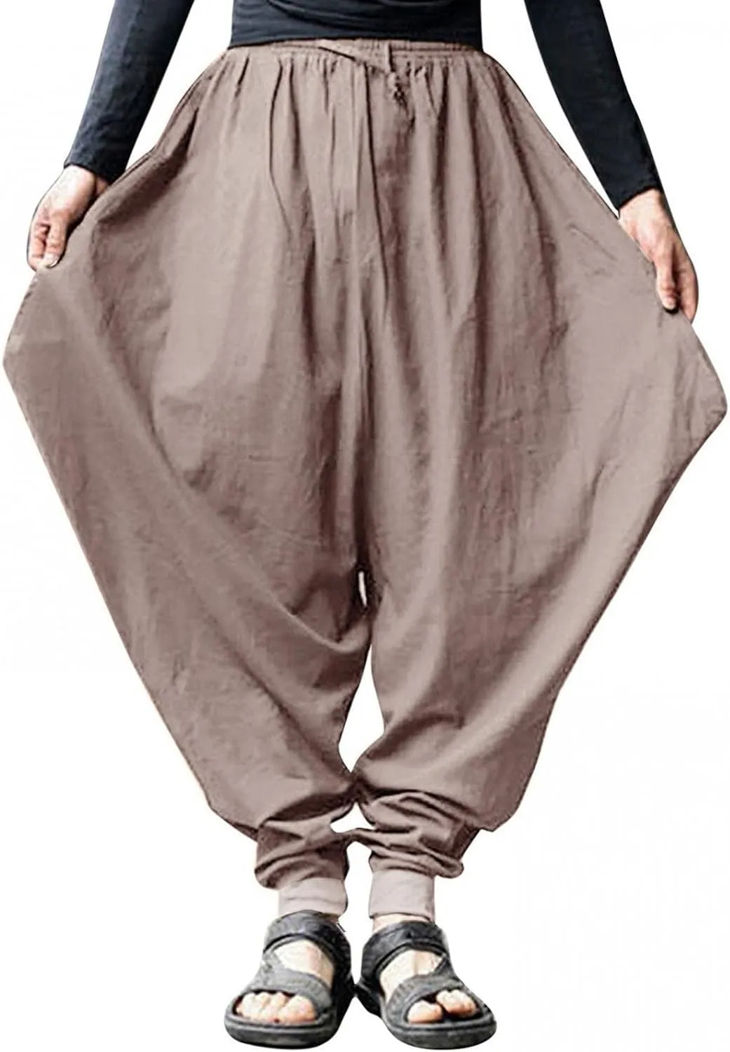 Men's Cotton Linen Pants Baggy Harem Pants Vintage Drop Crotch Pants Plus Size Hippie Boho Yoga Pants Aladdin Pants