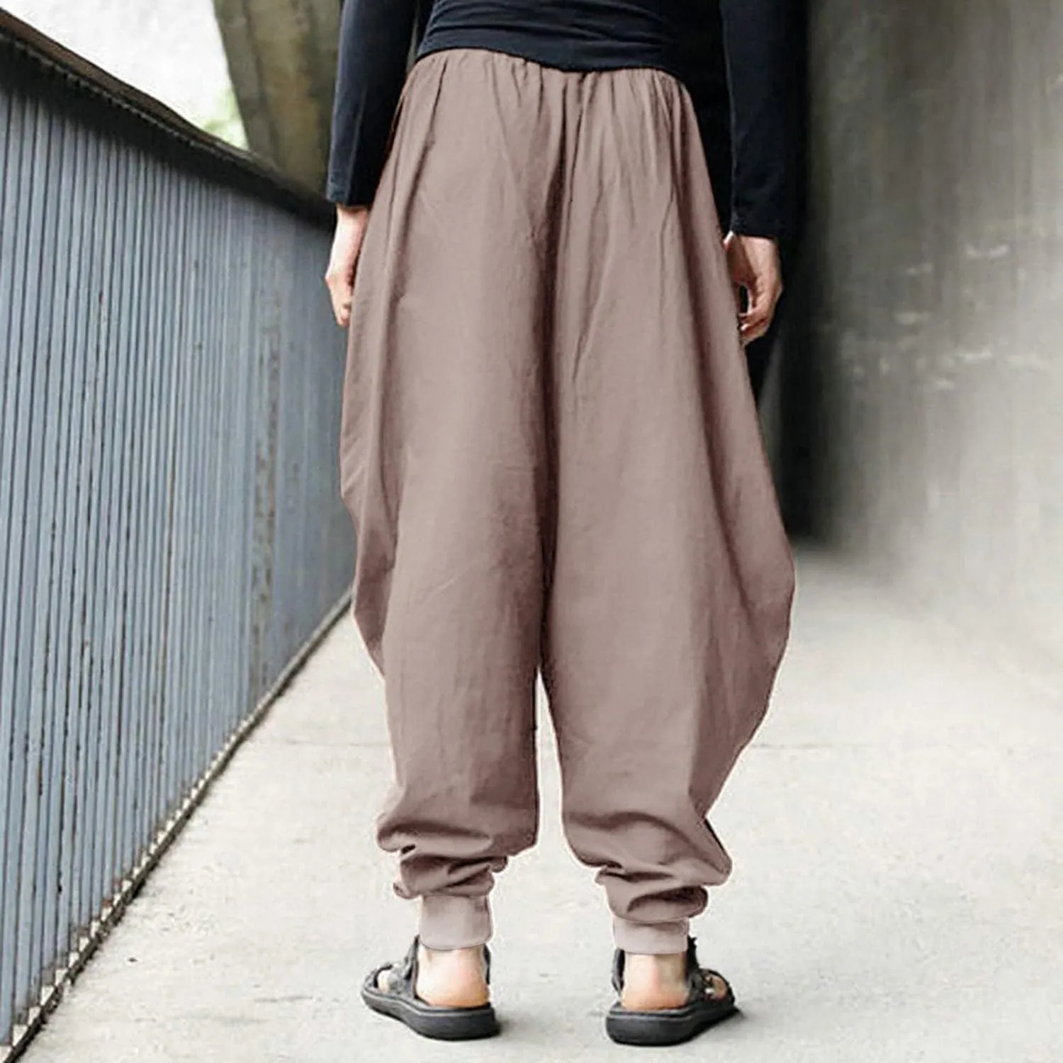 Men's Cotton Linen Pants Baggy Harem Pants Vintage Drop Crotch Pants Plus Size Hippie Boho Yoga Pants Aladdin Pants