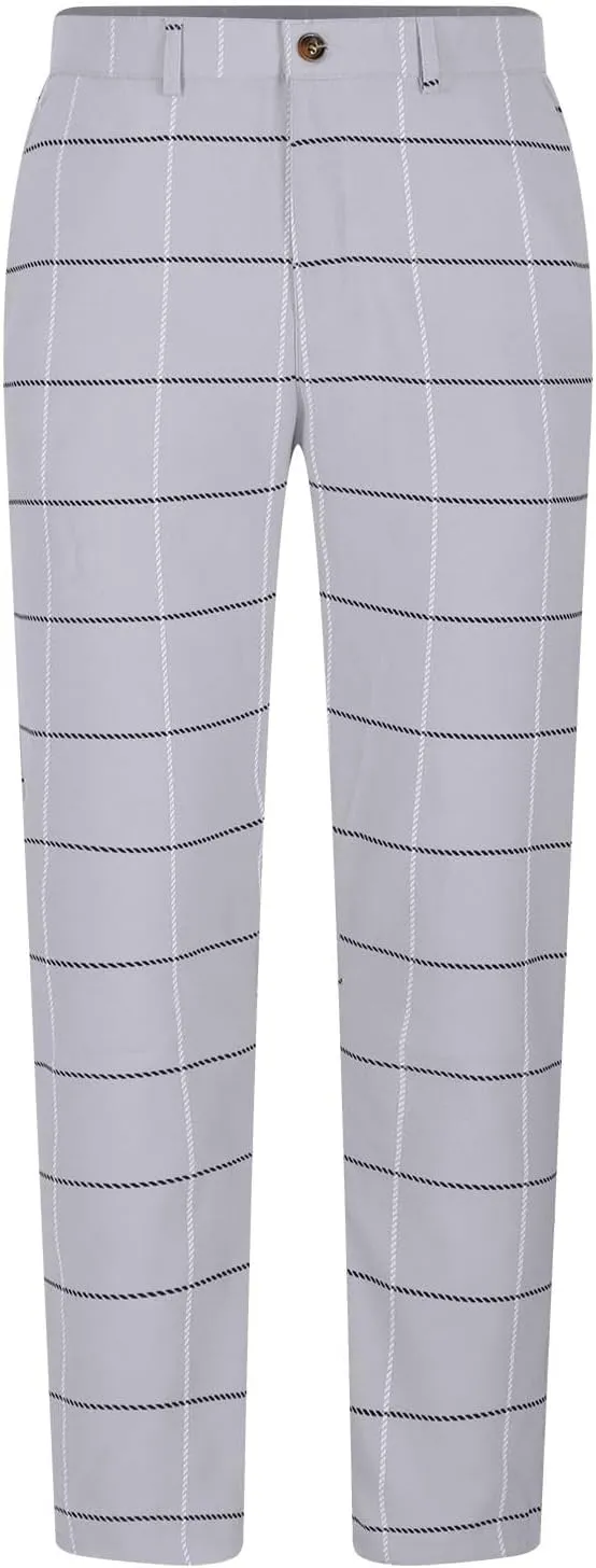 Men's Fashion Stretch Dress Pants Slim Fit Lightweight Plaid Skinny Long Pants Casual Business Work Golf Trousers