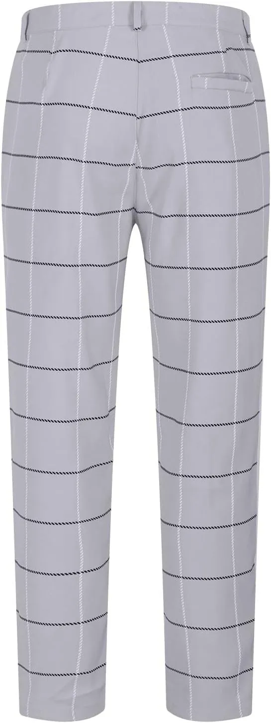 Men's Fashion Stretch Dress Pants Slim Fit Lightweight Plaid Skinny Long Pants Casual Business Work Golf Trousers