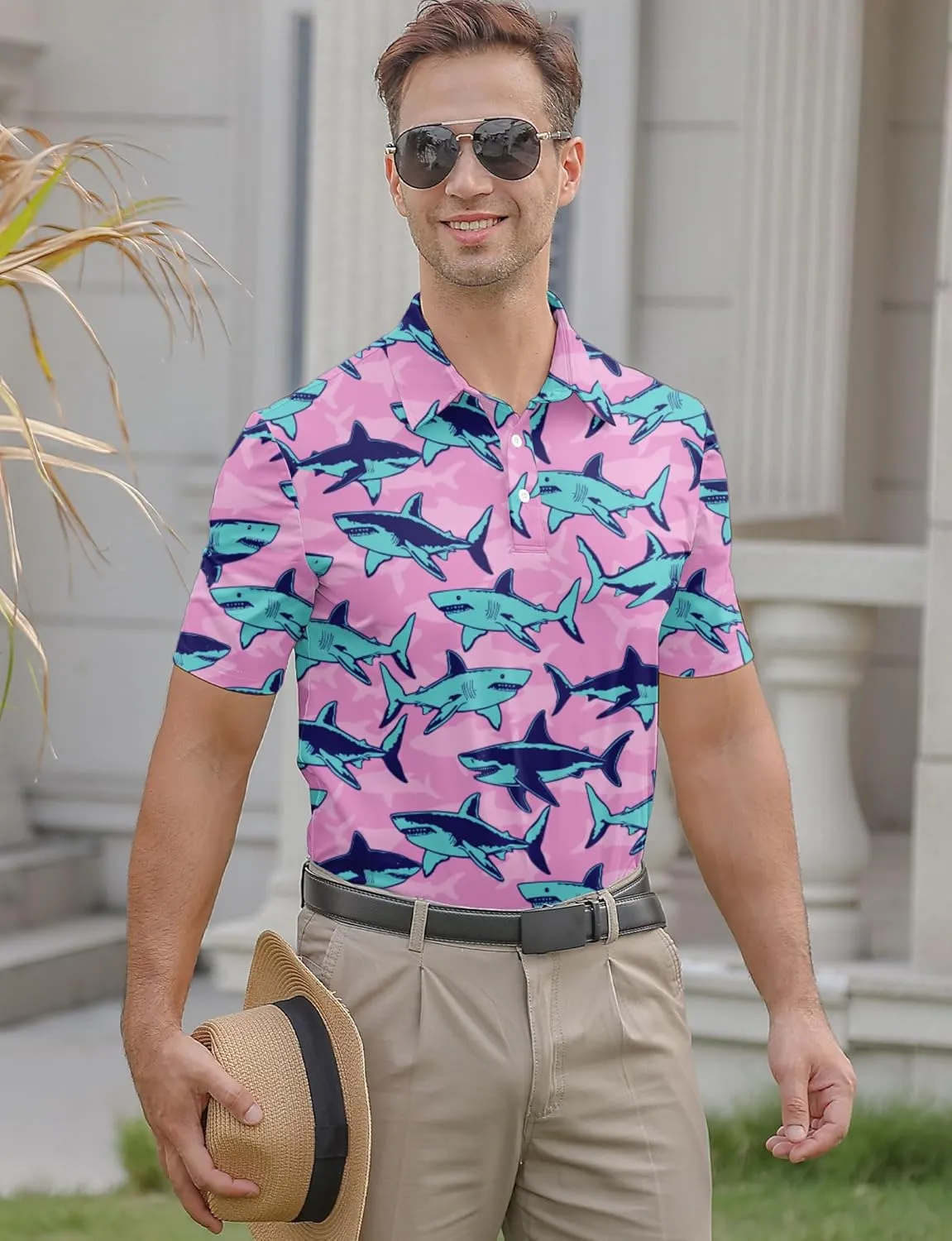 Mens Funny Golf Shirts for Men Polo Performance Moisture Wicking Dry Fit Shirt M-XXL
