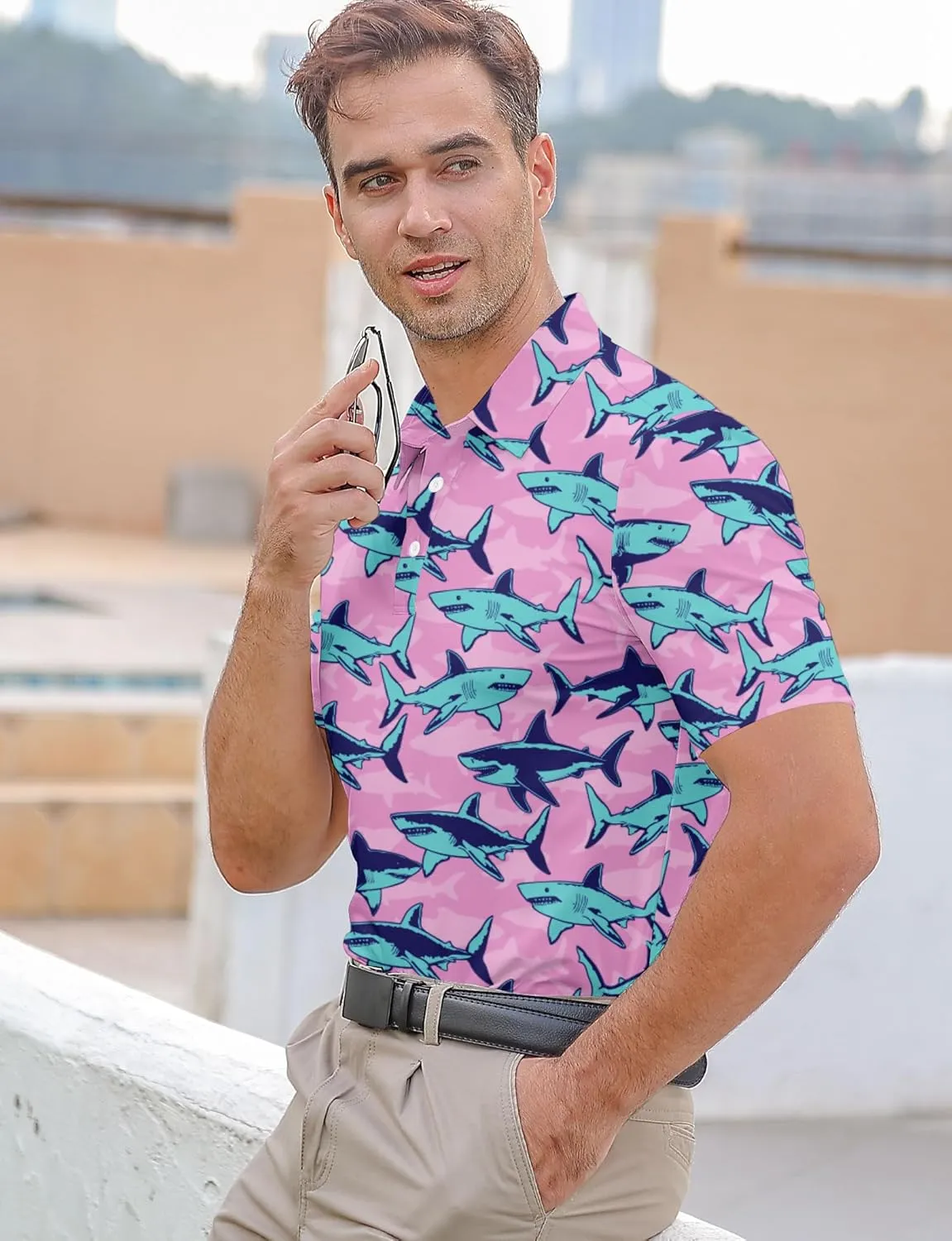 Mens Funny Golf Shirts for Men Polo Performance Moisture Wicking Dry Fit Shirt M-XXL