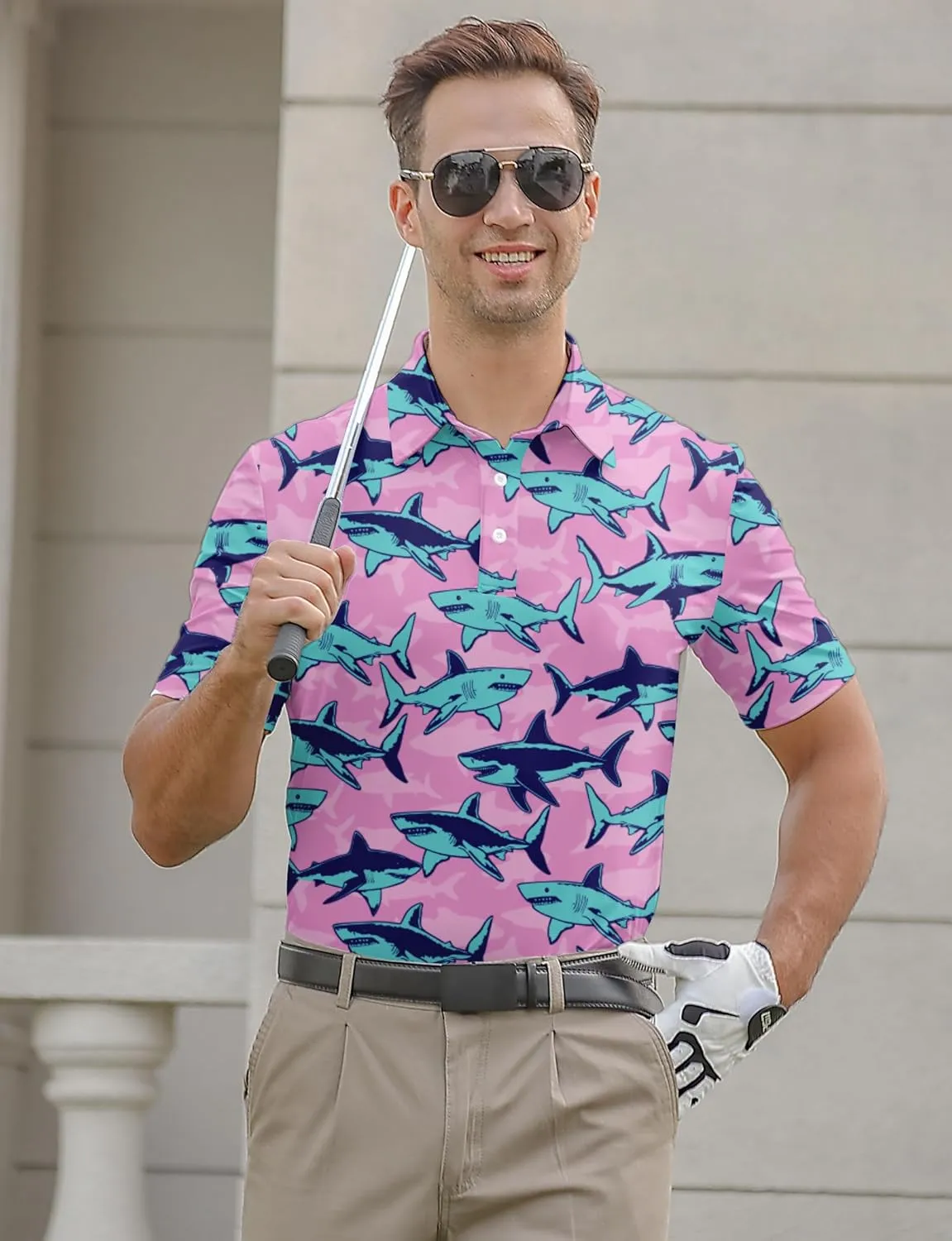 Mens Funny Golf Shirts for Men Polo Performance Moisture Wicking Dry Fit Shirt M-XXL