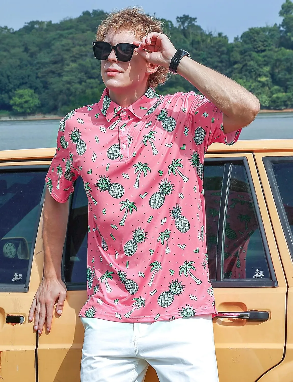 Mens Funny Golf Shirts for Men Polo Performance Moisture Wicking Dry Fit Shirt M-XXL