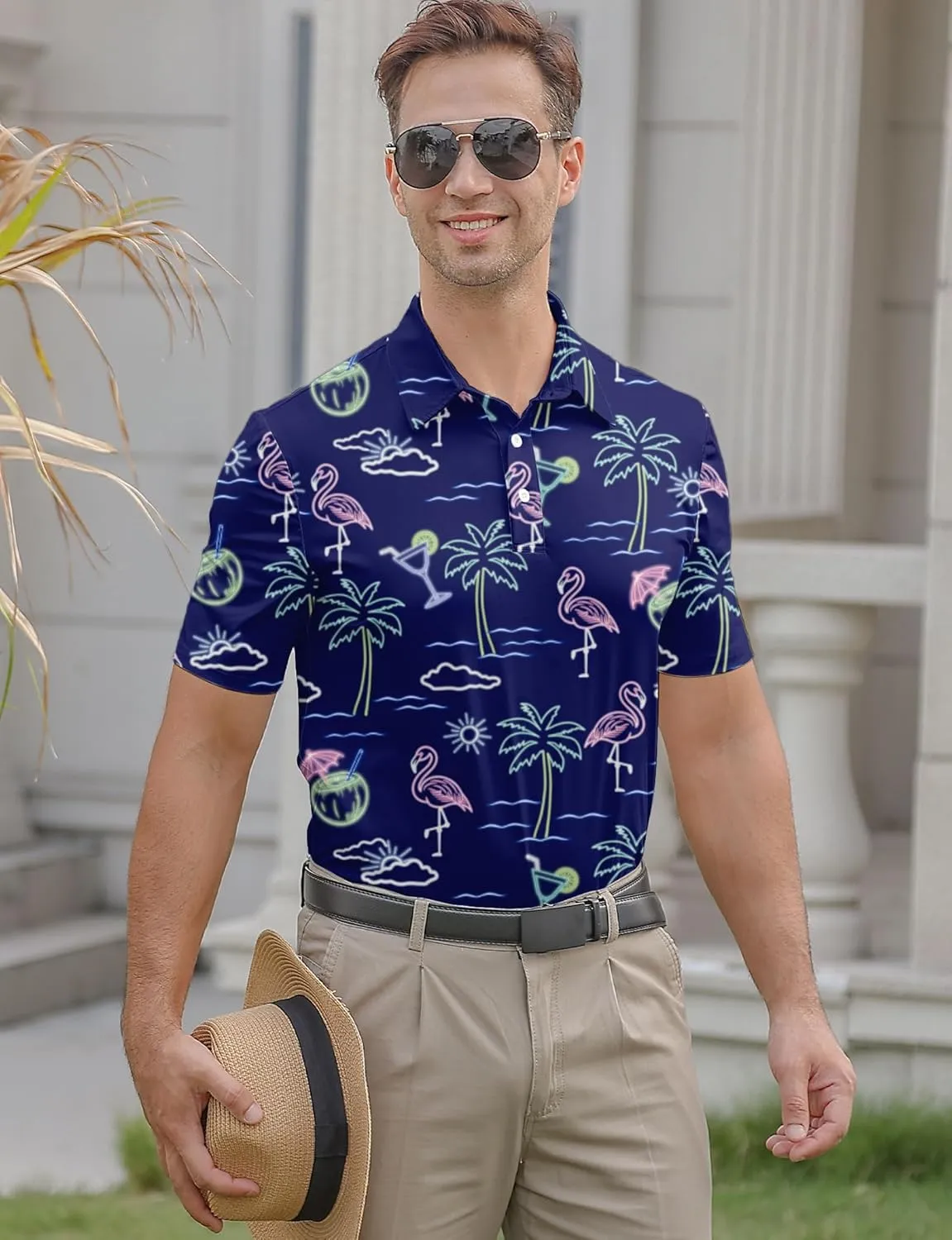 Mens Funny Golf Shirts for Men Polo Performance Moisture Wicking Dry Fit Shirt M-XXL