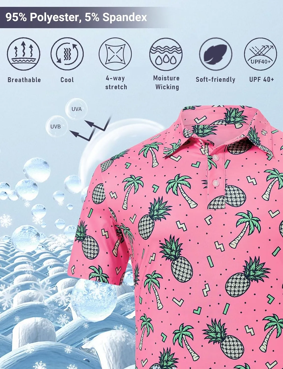 Mens Funny Golf Shirts for Men Polo Performance Moisture Wicking Dry Fit Shirt M-XXL
