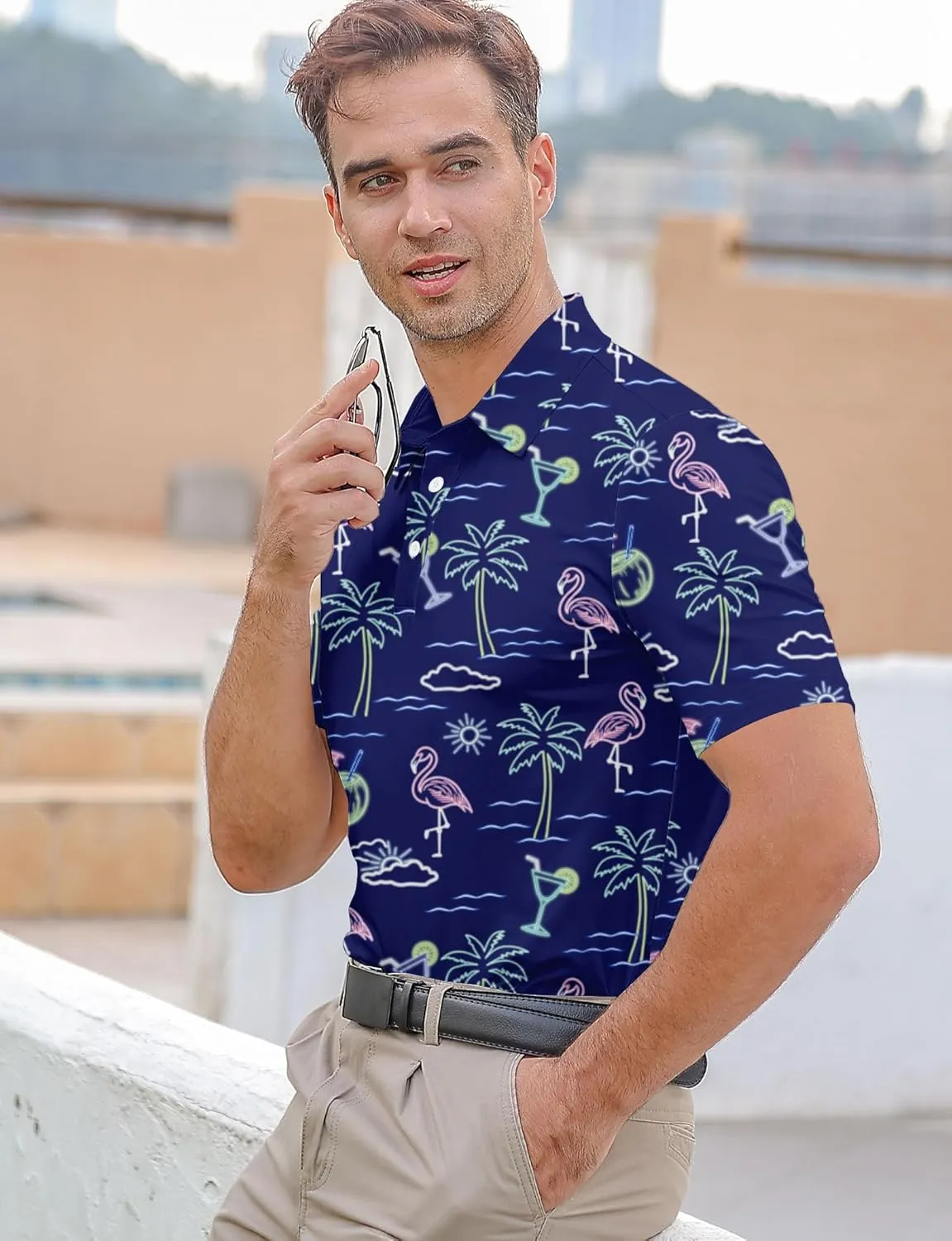 Mens Funny Golf Shirts for Men Polo Performance Moisture Wicking Dry Fit Shirt M-XXL