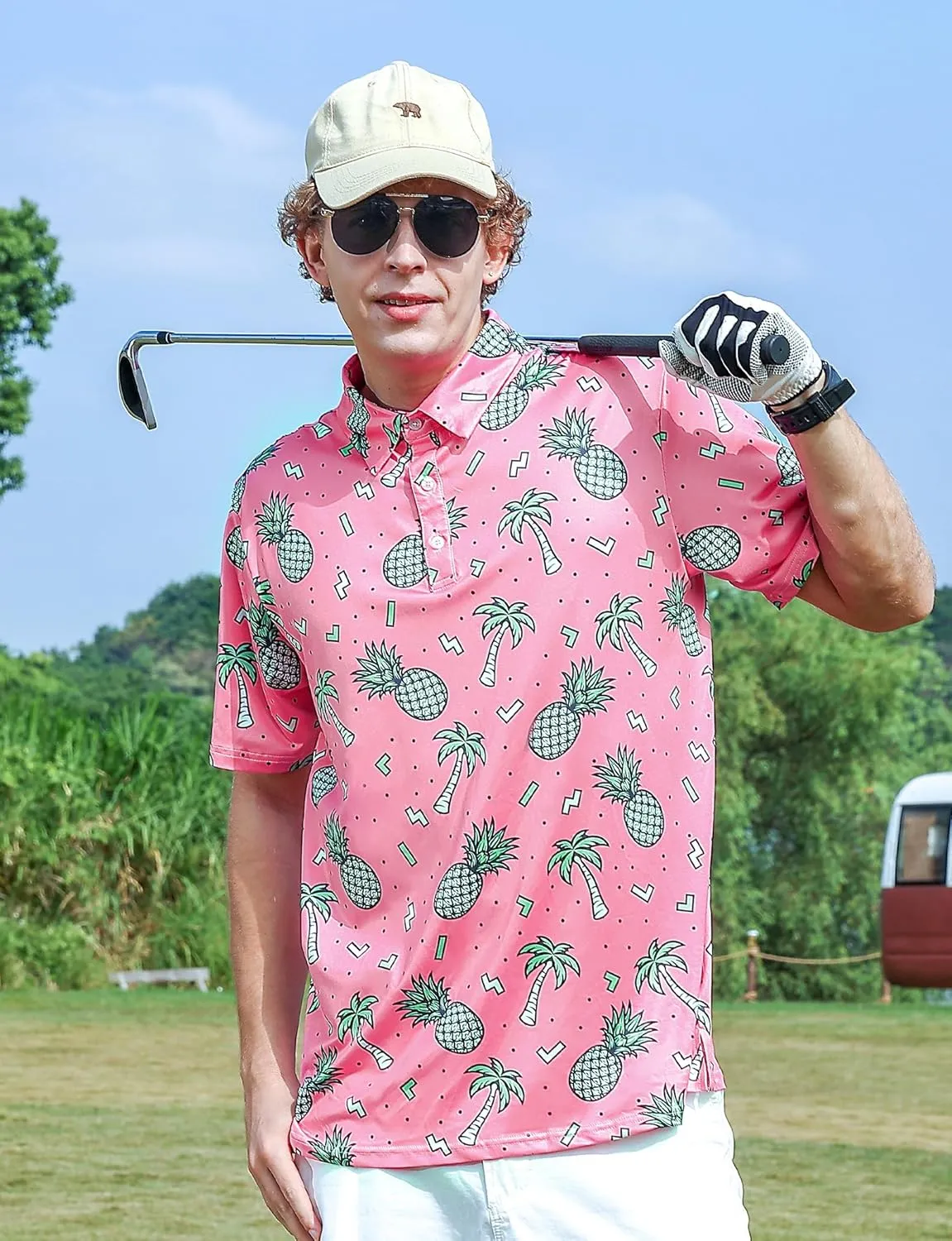 Mens Funny Golf Shirts for Men Polo Performance Moisture Wicking Dry Fit Shirt M-XXL