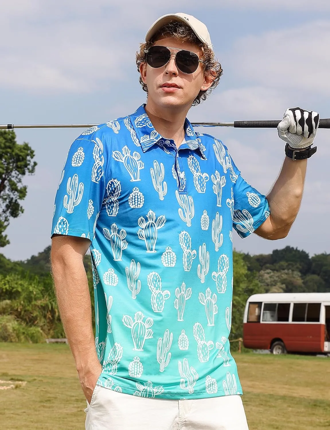 Mens Funny Golf Shirts for Men Polo Performance Moisture Wicking Dry Fit Shirt M-XXL