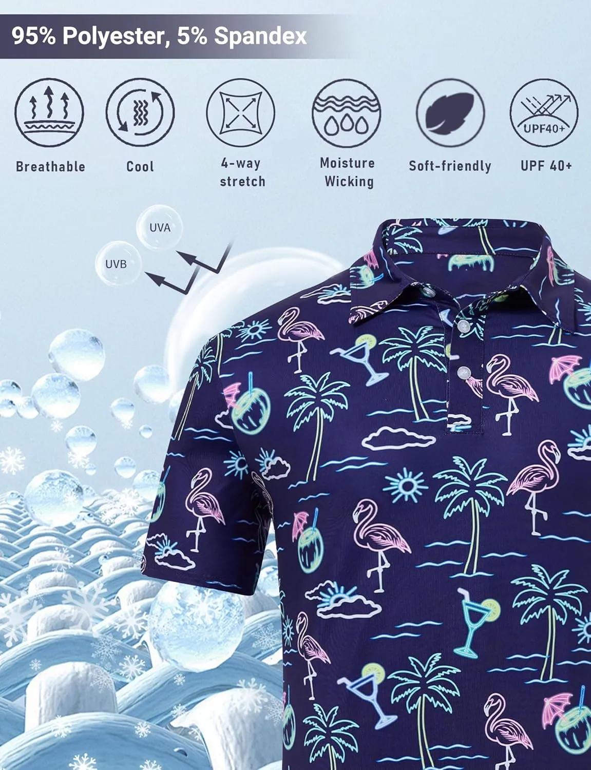 Mens Funny Golf Shirts for Men Polo Performance Moisture Wicking Dry Fit Shirt M-XXL