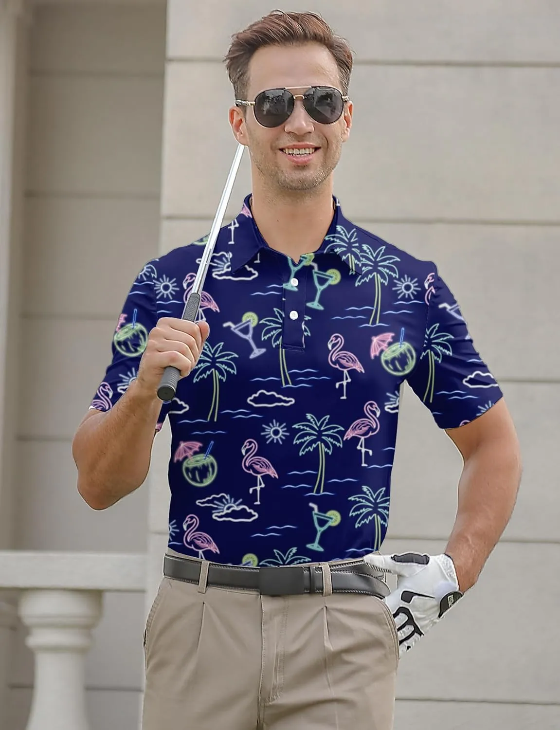 Mens Funny Golf Shirts for Men Polo Performance Moisture Wicking Dry Fit Shirt M-XXL