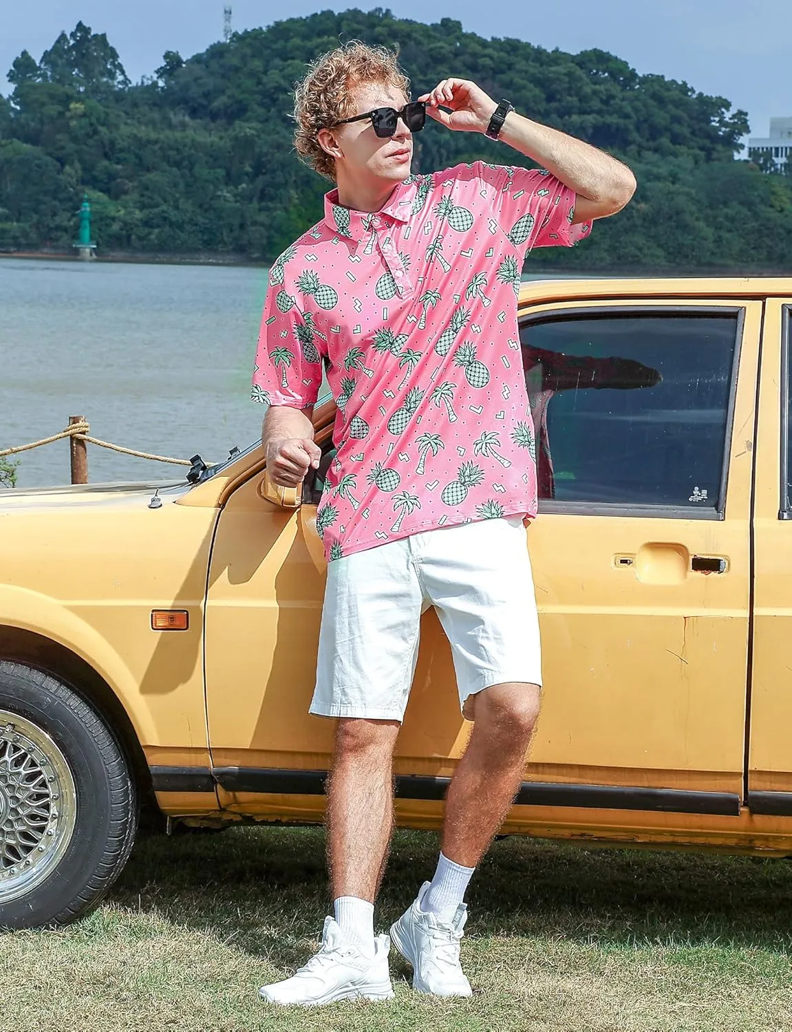 Mens Funny Golf Shirts for Men Polo Performance Moisture Wicking Dry Fit Shirt M-XXL