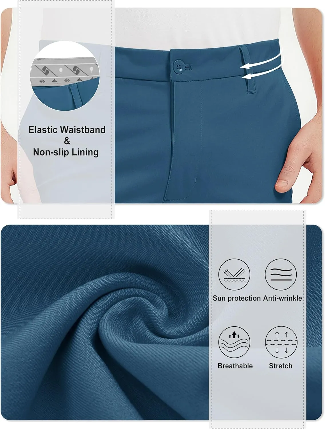 Men's Golf Pants Stretch Waist Slim Fit Tapered Classic Fit Golf Pants