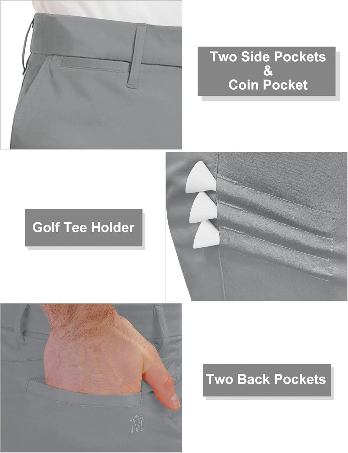 Men's Golf Pants Stretch Waist Slim Fit Tapered Classic Fit Golf Pants