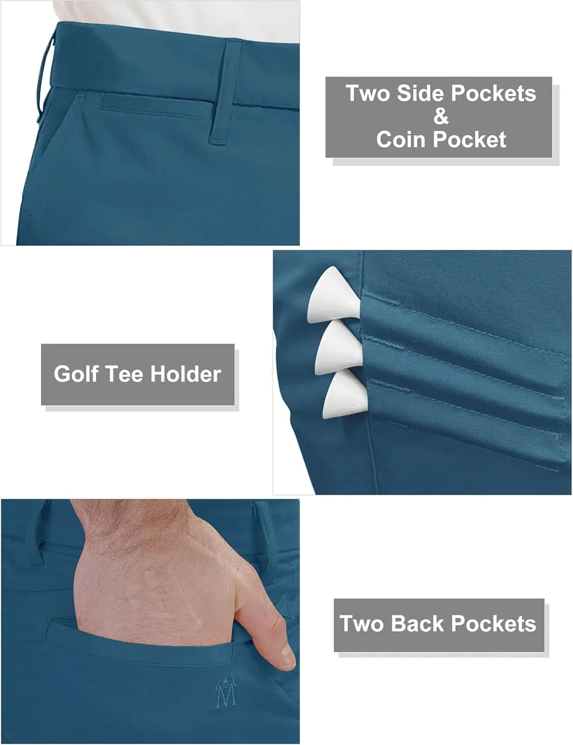 Men's Golf Pants Stretch Waist Slim Fit Tapered Classic Fit Golf Pants