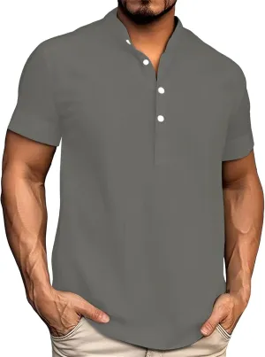 Mens Henley Shirt Short Sleeve Muscle Fit Short Sleeve Sport Golf T Shirt Summer Lightweight Basic Business Work Tees