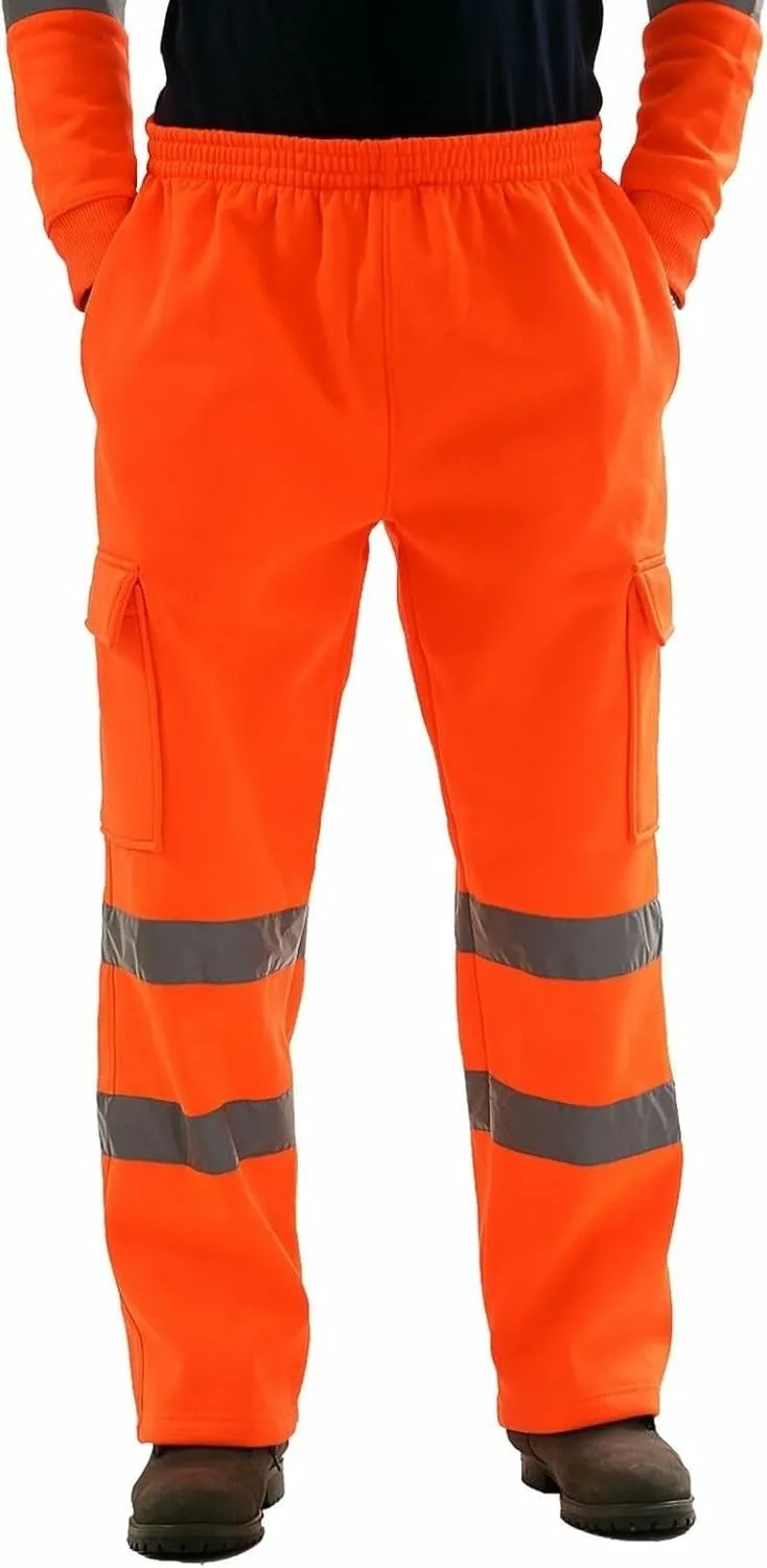 Mens High Visibility Pants Reflective Striped Safety Work Pants Cargo Trousers Hi-Vis Workwear with Pockets S-3XL