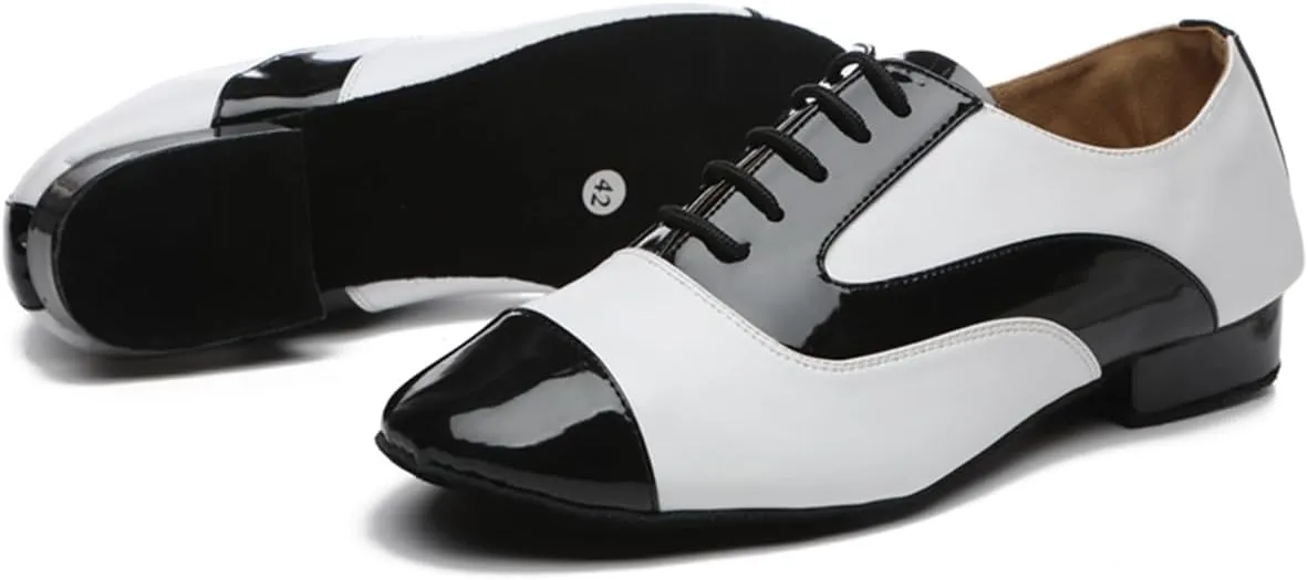 Men's Leather Round Toe Dancing Shoes for Latin Rumba Waltz Tango Performence Ballroom Dance Shoes