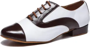 Men's Leather Round Toe Dancing Shoes for Latin Rumba Waltz Tango Performence Ballroom Dance Shoes