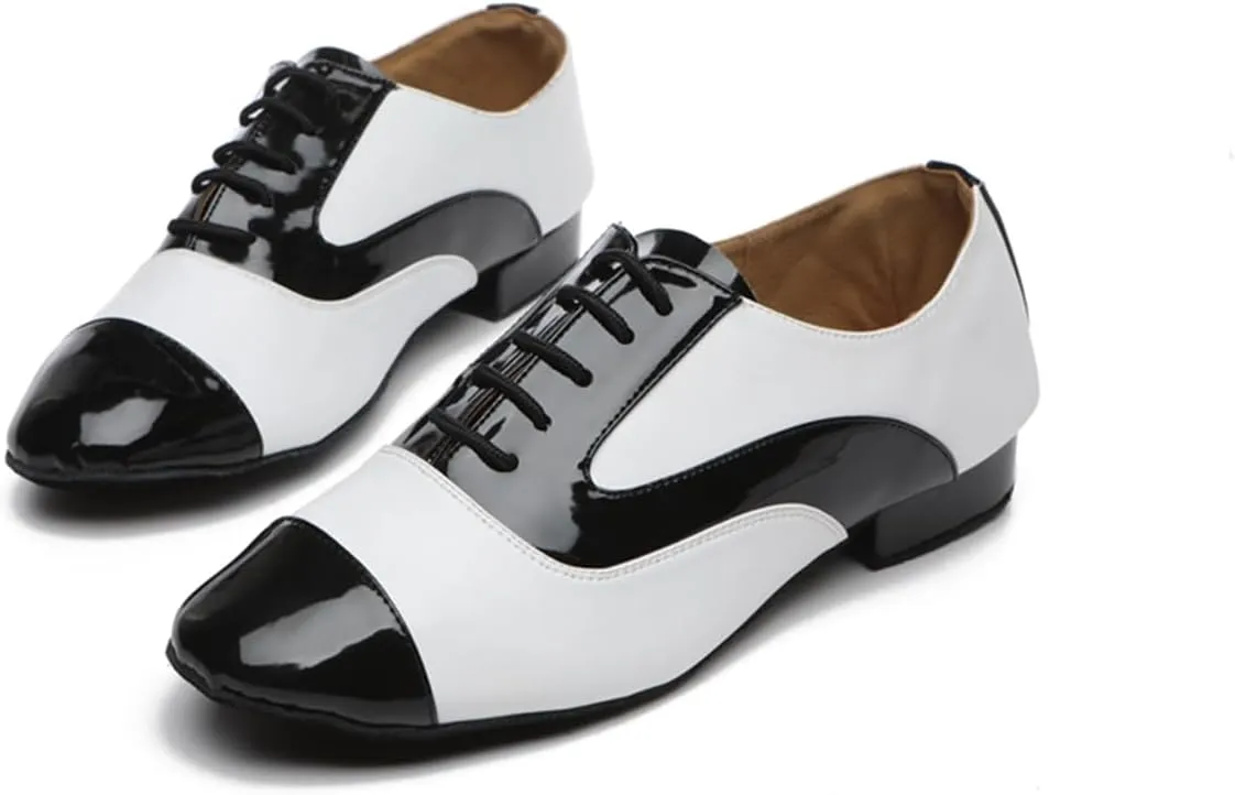 Men's Leather Round Toe Dancing Shoes for Latin Rumba Waltz Tango Performence Ballroom Dance Shoes