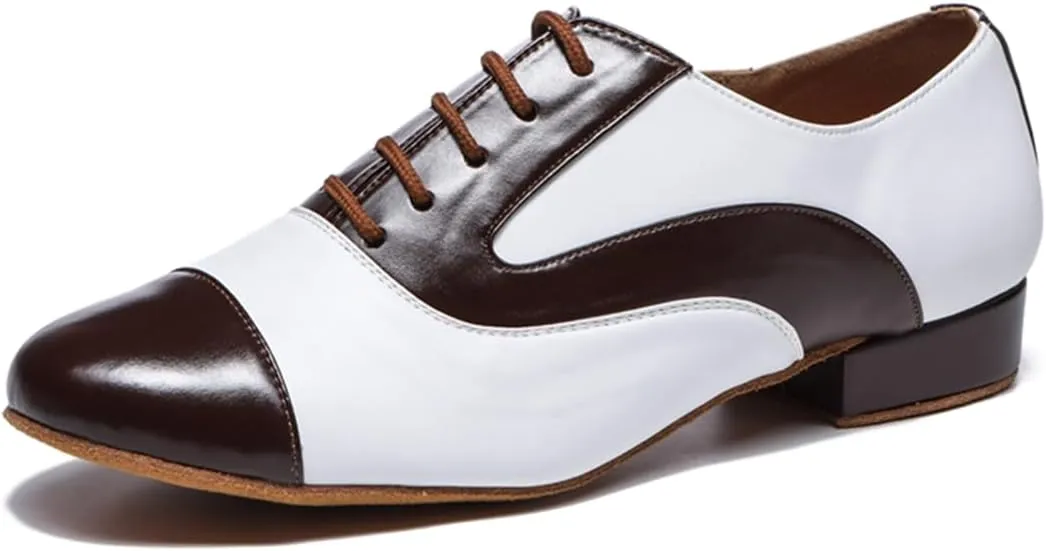 Men's Leather Round Toe Dancing Shoes for Latin Rumba Waltz Tango Performence Ballroom Dance Shoes