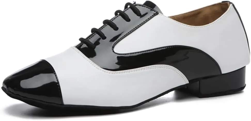 Men's Leather Round Toe Dancing Shoes for Latin Rumba Waltz Tango Performence Ballroom Dance Shoes
