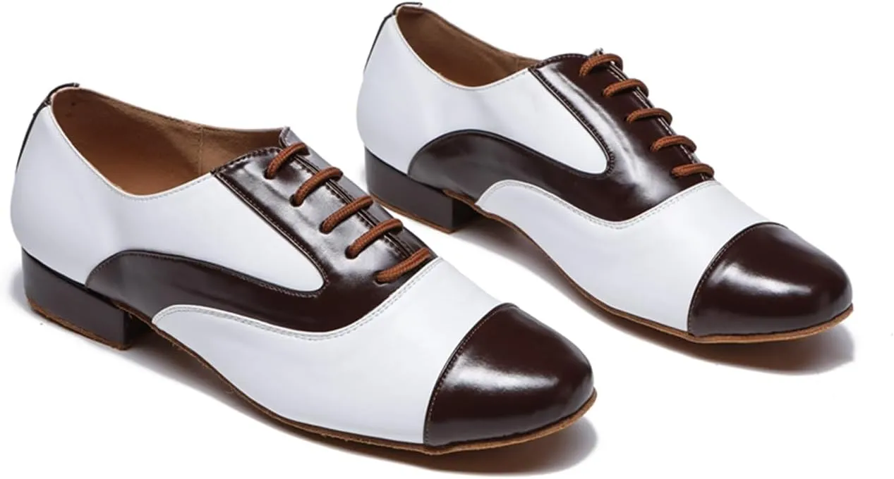 Men's Leather Round Toe Dancing Shoes for Latin Rumba Waltz Tango Performence Ballroom Dance Shoes