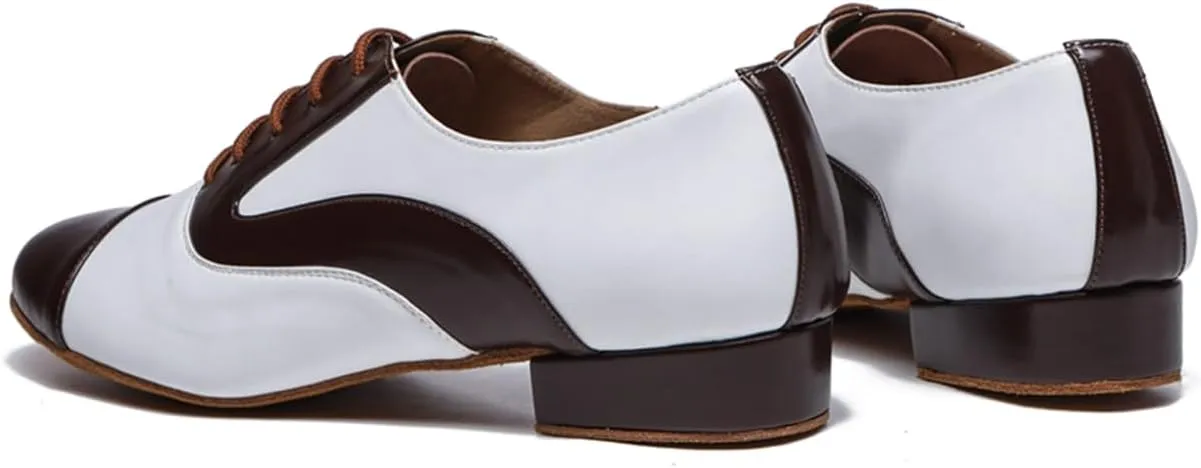 Men's Leather Round Toe Dancing Shoes for Latin Rumba Waltz Tango Performence Ballroom Dance Shoes