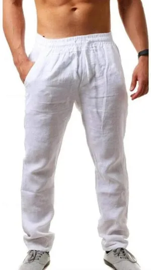 Mens Linen Pants Casual Slim Fit Drawstring Pants Elastic Waist Lightweight Lounge Pants Trendy Casual Trousers