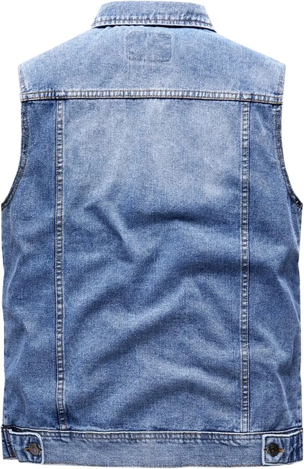 Men's Multi Pocket Denim Vest Trucker Sleeveless Jean Outerwear Casual Vintage Button Cowboy Vests