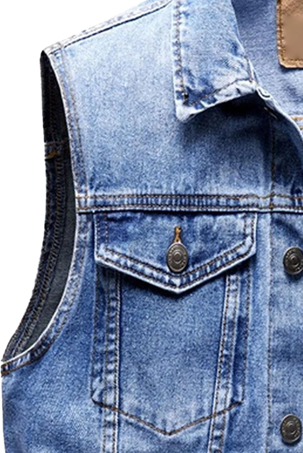 Men's Multi Pocket Denim Vest Trucker Sleeveless Jean Outerwear Casual Vintage Button Cowboy Vests