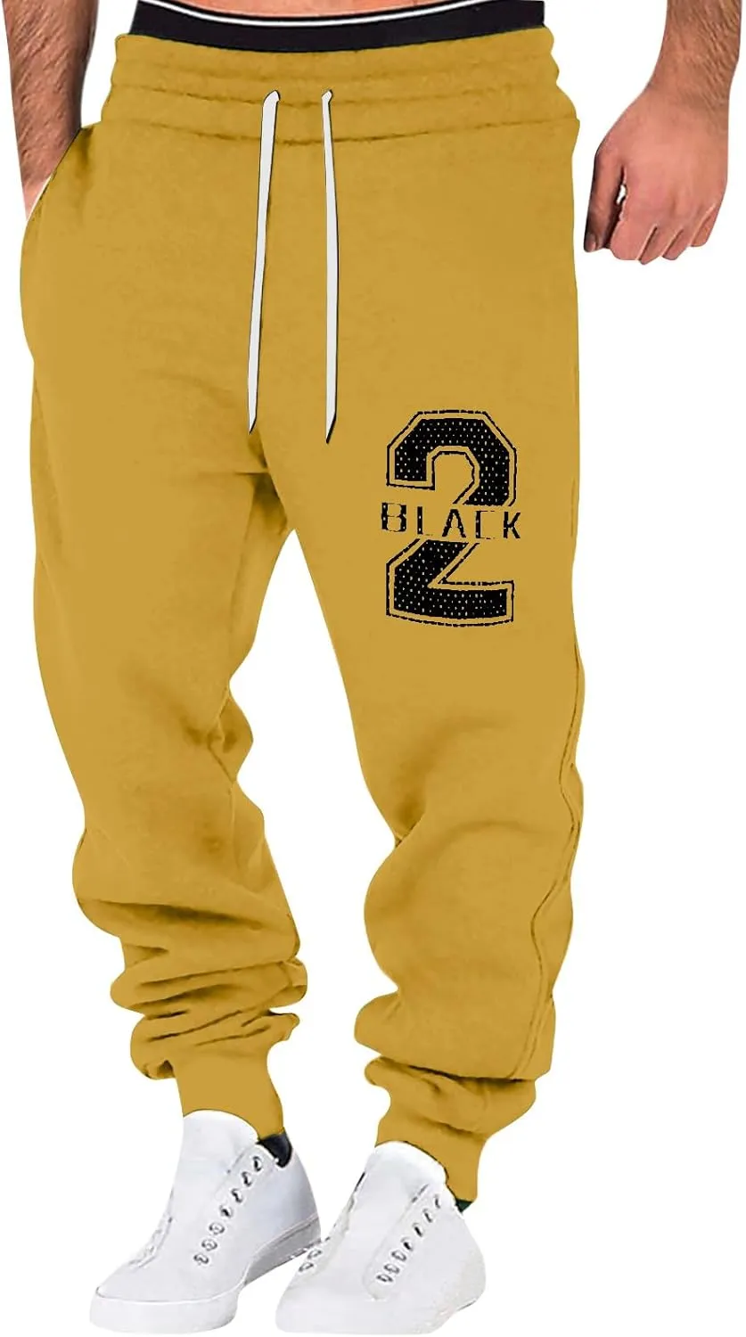 Mens Pants Casual Breathable Number Letter Printed with Pockets Comfy Moisture Wicking Jogger Pants