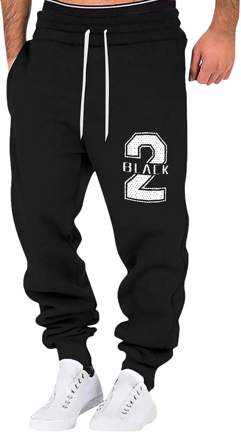 Mens Pants Casual Breathable Number Letter Printed with Pockets Comfy Moisture Wicking Jogger Pants