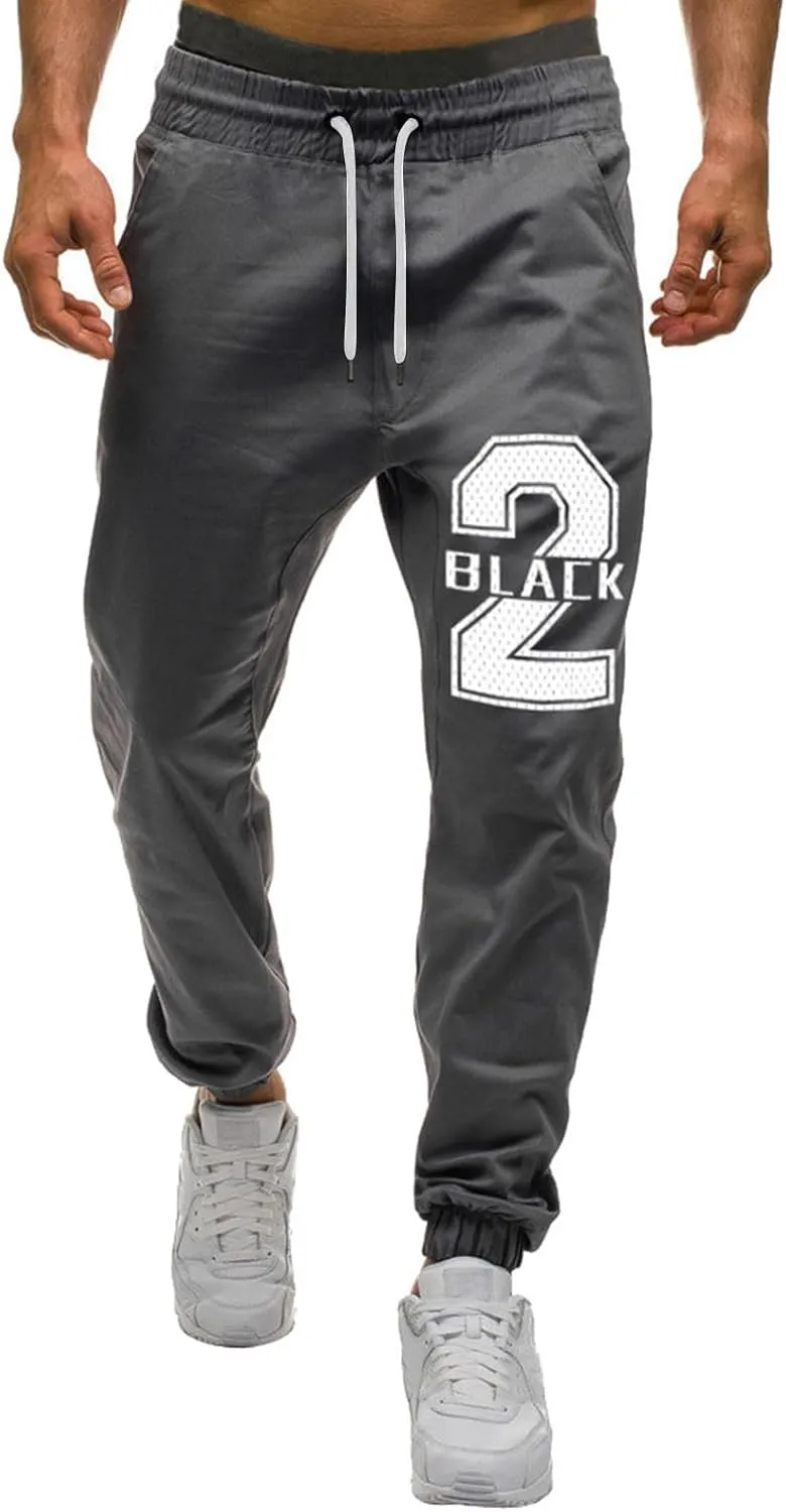 Mens Pants Casual Breathable Number Letter Printed with Pockets Comfy Moisture Wicking Jogger Pants