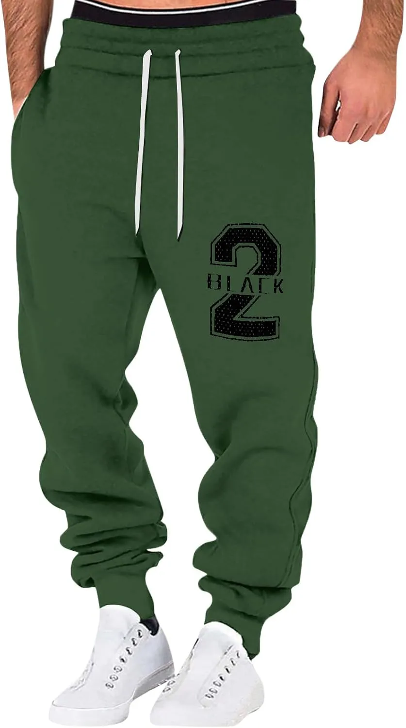 Mens Pants Casual Breathable Number Letter Printed with Pockets Comfy Moisture Wicking Jogger Pants