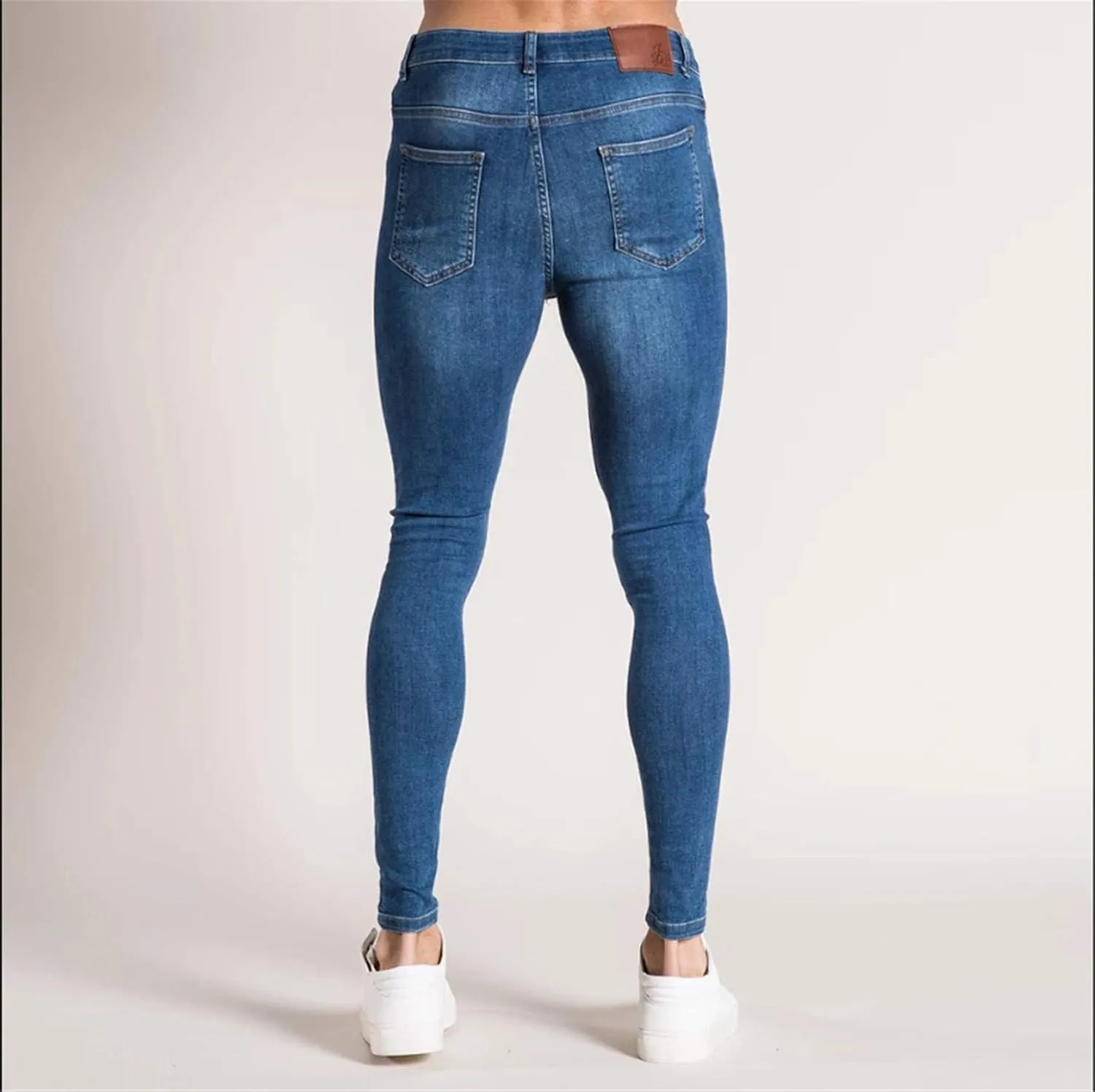 Men's Skinny Stretch Tapered Leg Jeans Slim Fit Distressed Denim Pants