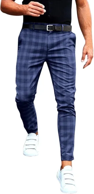 Mens Slim-Fit Pants Classic Fit Pants Casual Fashion Loose Plaid Zipper Trousers Travel Golf Chino Pant