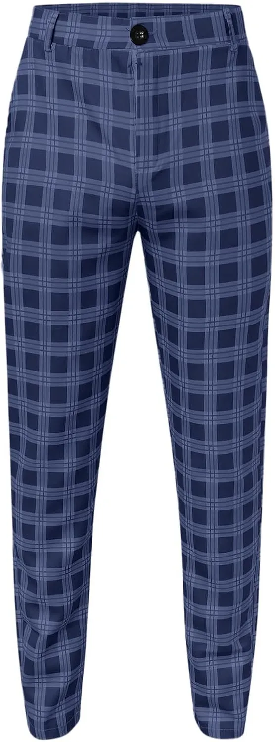 Mens Slim-Fit Pants Classic Fit Pants Casual Fashion Loose Plaid Zipper Trousers Travel Golf Chino Pant
