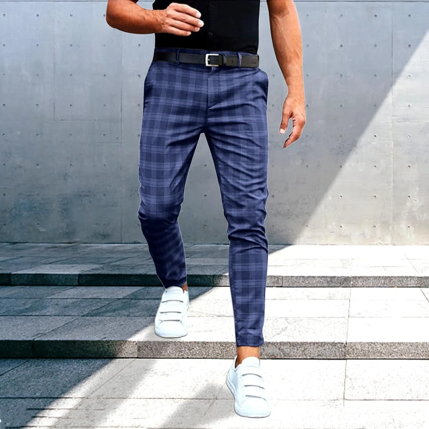 Mens Slim-Fit Pants Classic Fit Pants Casual Fashion Loose Plaid Zipper Trousers Travel Golf Chino Pant