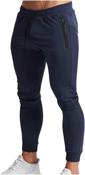 Mens Slim Fit Pants Stretch Cotton Casual Pants Classic Fit Drawstring Workout Sweatpants Elastic Waist Long Pants