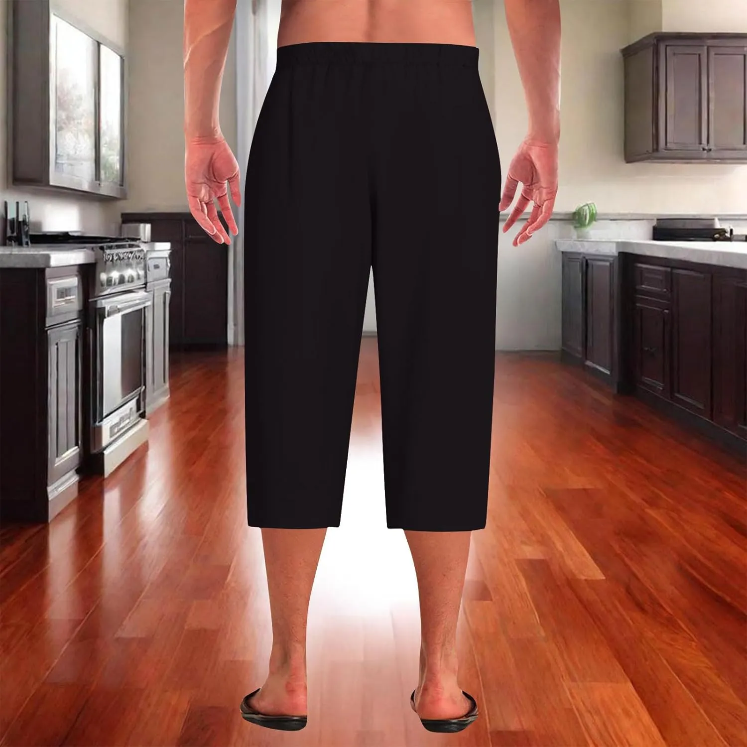 Men's Solid Color Capri Pants Baggy Harem Drawstring Yoga Beach Pants Capris Casual Workout Joggers Stretch Trousers