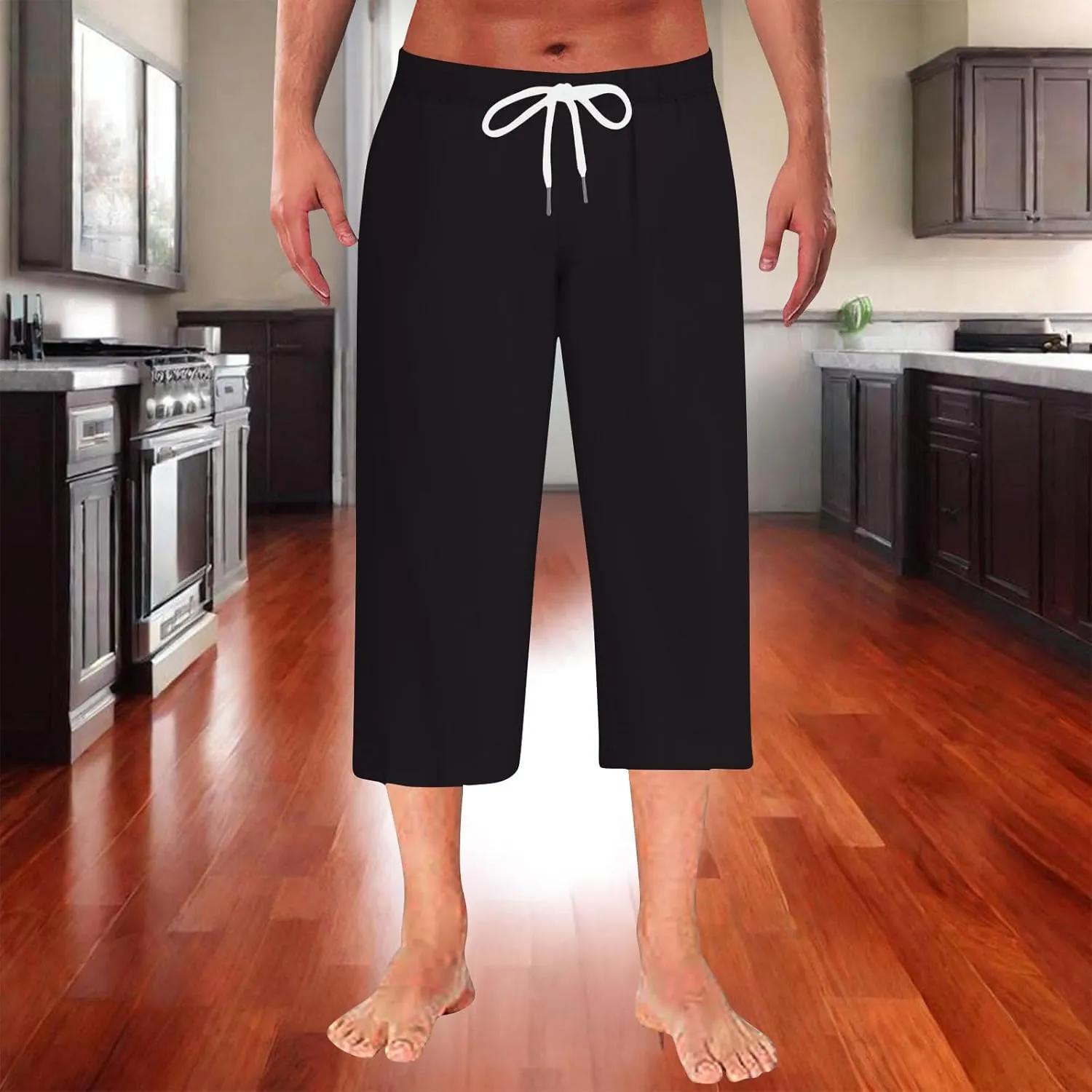 Men's Solid Color Capri Pants Baggy Harem Drawstring Yoga Beach Pants Capris Casual Workout Joggers Stretch Trousers