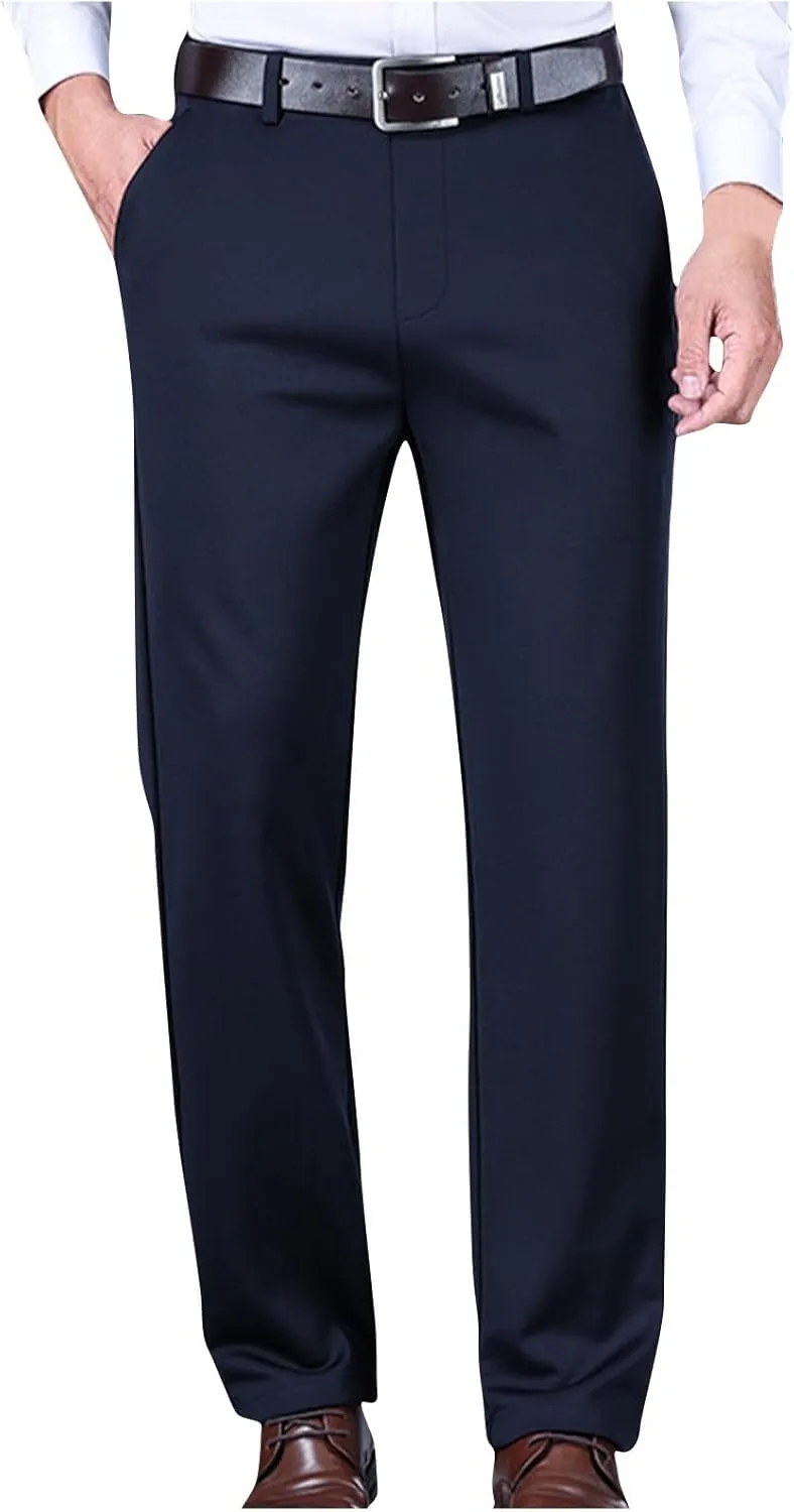 Mens Suit Dress Pants No Iron Casual Business Formal Pant Classic Fit Stretchy Expandable Waist Flat Front Trousers