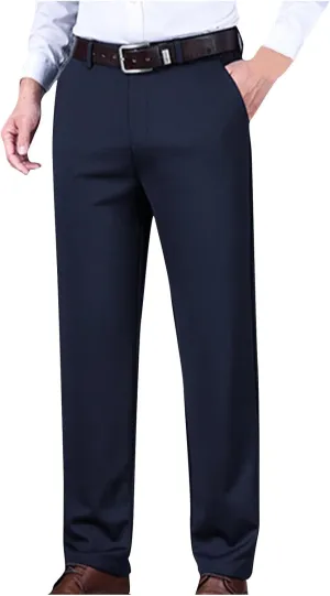 Mens Suit Dress Pants No Iron Casual Business Formal Pant Classic Fit Stretchy Expandable Waist Flat Front Trousers