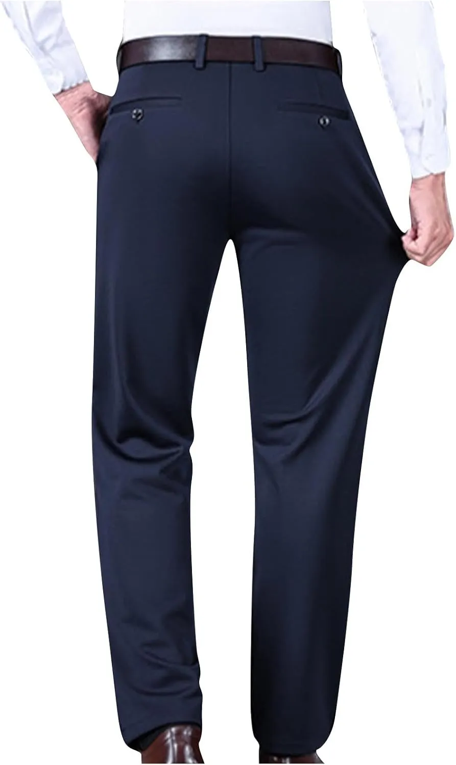 Mens Suit Dress Pants No Iron Casual Business Formal Pant Classic Fit Stretchy Expandable Waist Flat Front Trousers
