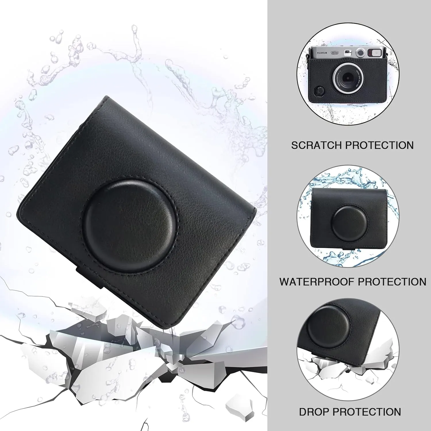 Mini EVO Accessories for Fujifilm Instax Mini EVO Instant Film Camera with EVO Leather Camera Case, Film Holder, Photo Album, 2x3 Frames and Screen Protector - Black (No Camera)