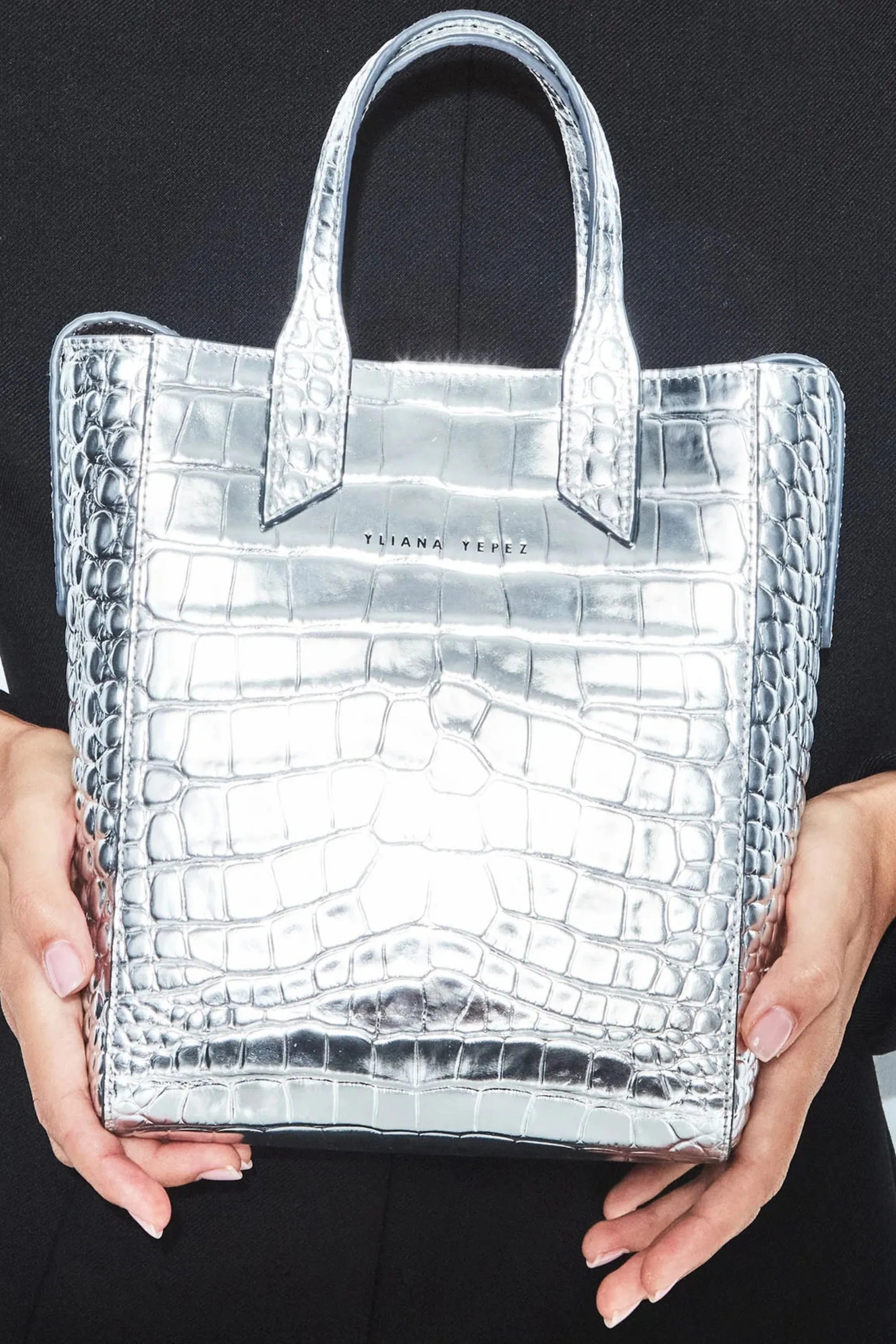 Mini Sarah Tote- Silver croc