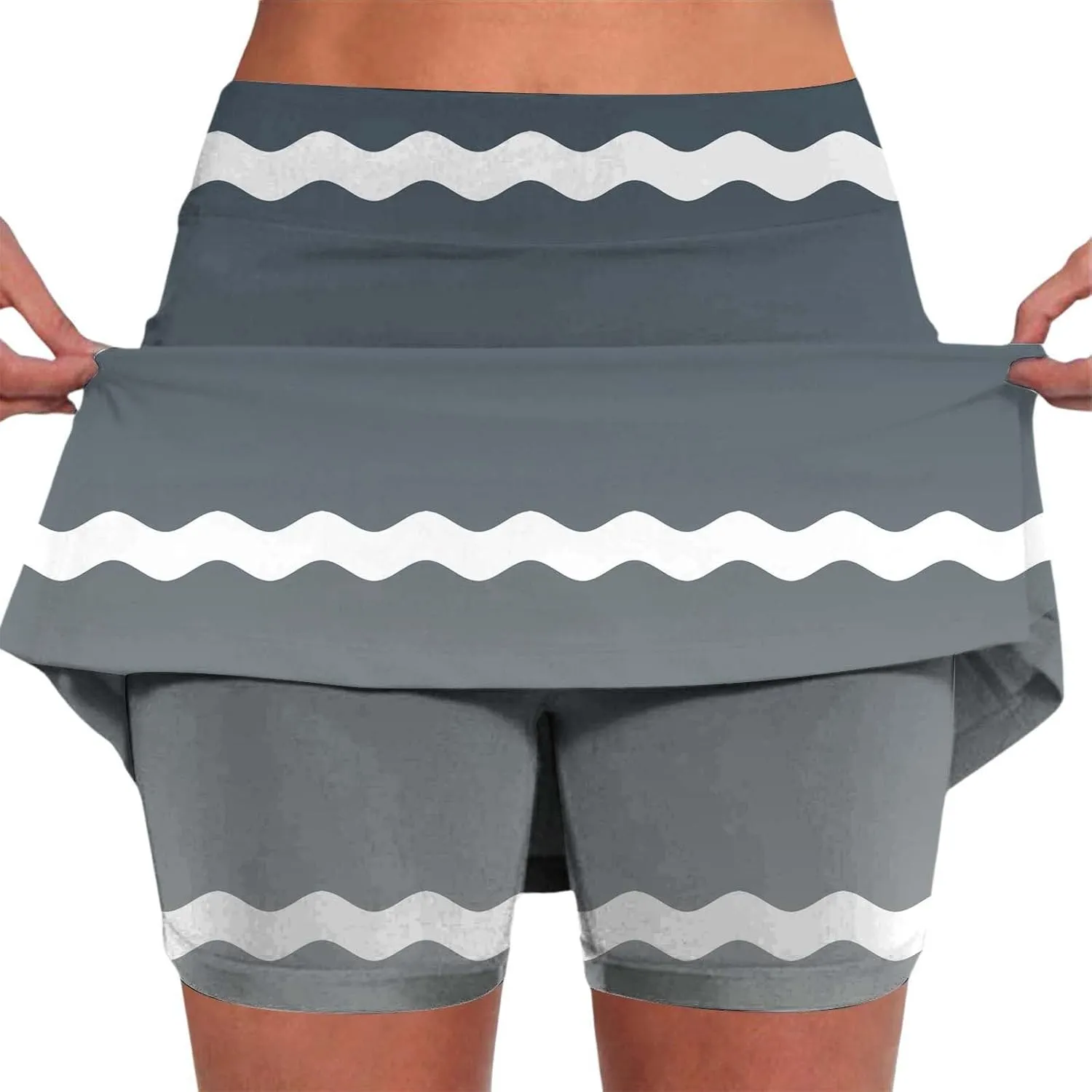 Mini Skort for Women Solid Striped High Waist Tummy Control Tennis Skirts with Built in Shorts Active Athletic Skirts