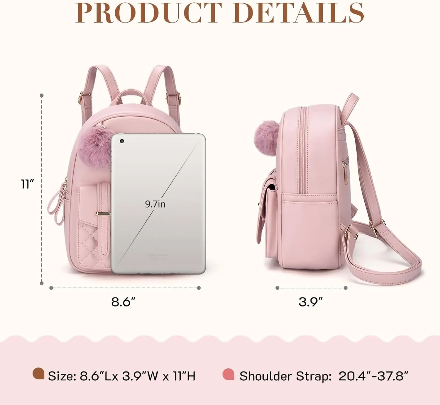 Missnine Mini Backpack for Women Cute Small Backpack Purse With Pompom PU Leather Bookbag Small Casual Daypacks For Ladies