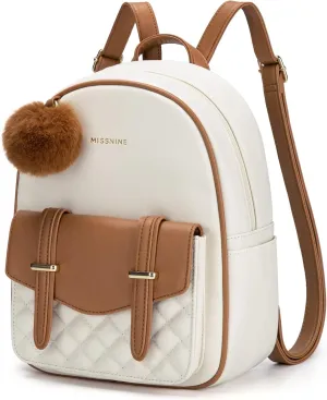 Missnine Mini Backpack for Women Cute Small Backpack Purse With Pompom PU Leather Bookbag Small Casual Daypacks For Ladies